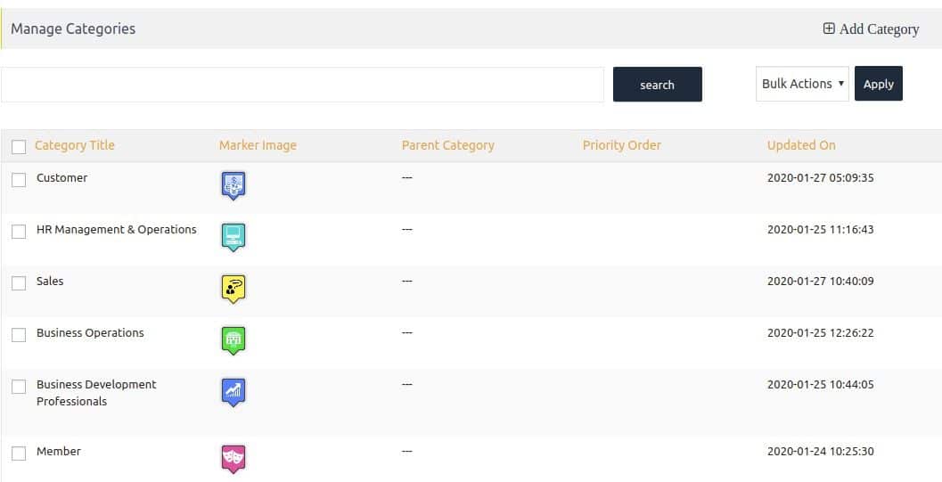 Marker Categories for BuddyPress