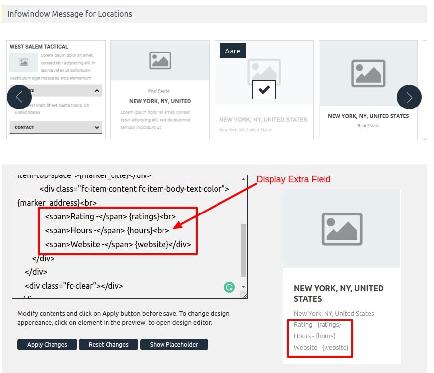 Add extra field placeholders to the infowindow template