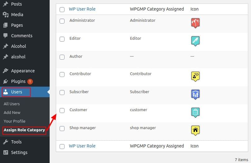 Assign marker categories to WordPress user roles