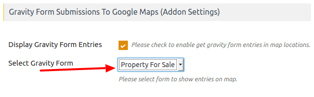 Select Gravity Form in WP Maps Pro