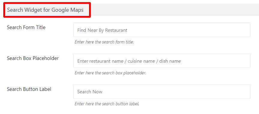 Search Widget Settings
