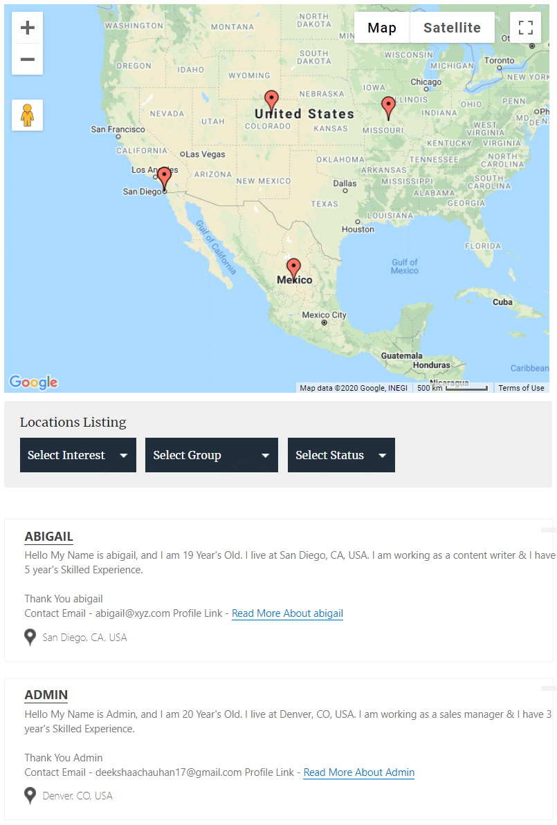 BuddyPress Filters on Map
