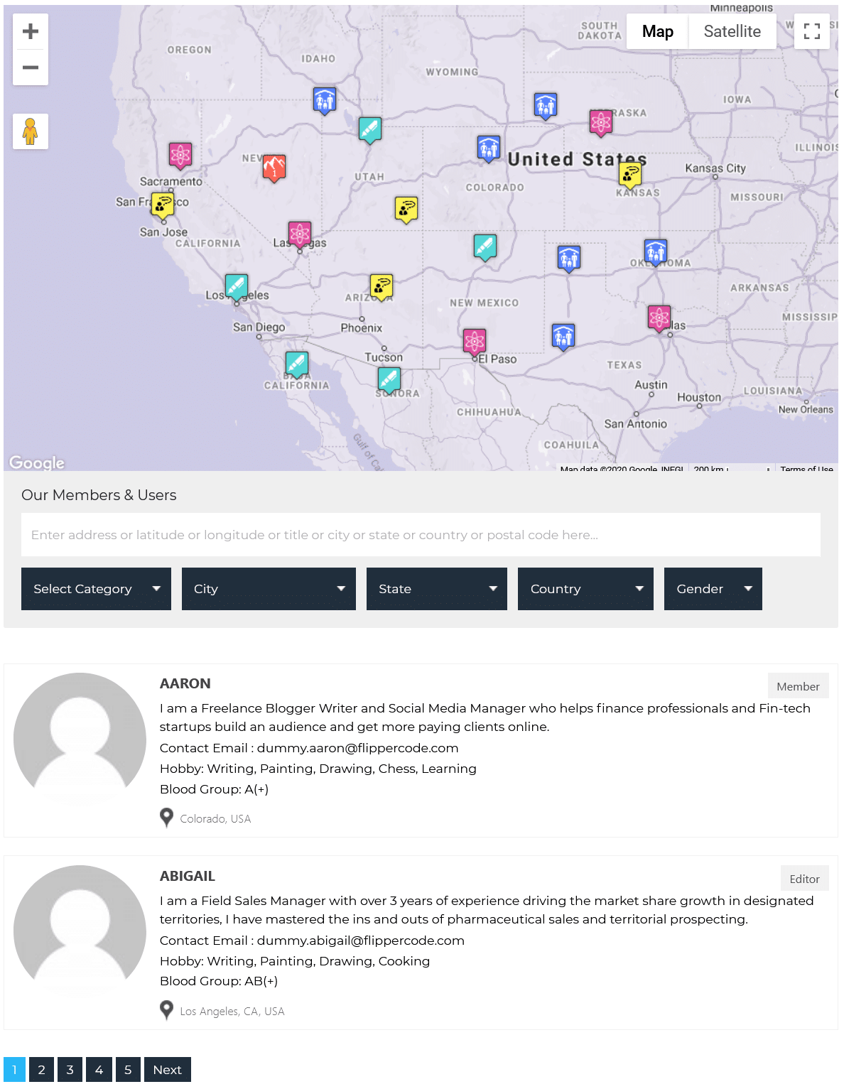 User Locations on Map