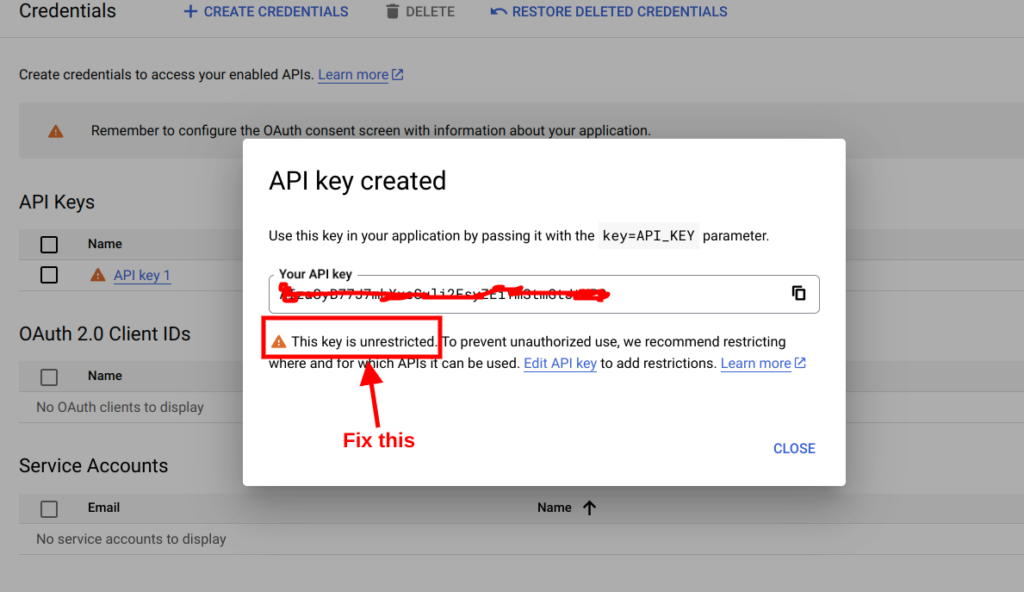 Google Maps API Key Unrestricted