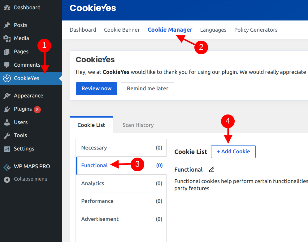 Add Cookie in CookieYes