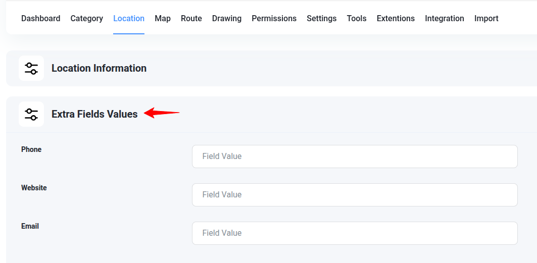 Assign Extra fields to Location