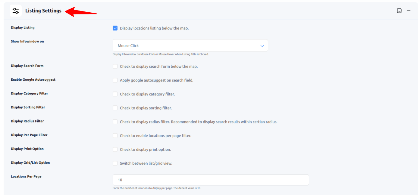 Show listing below map