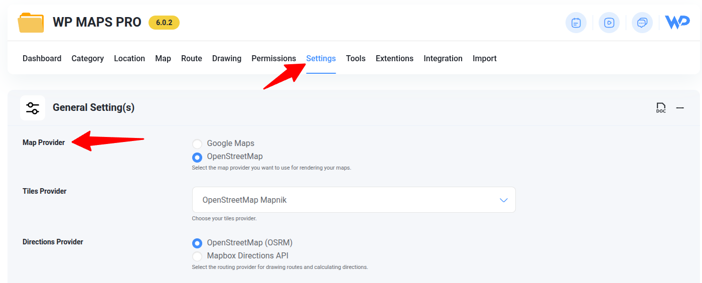 Map Provider Settings in WP MAPS PRO