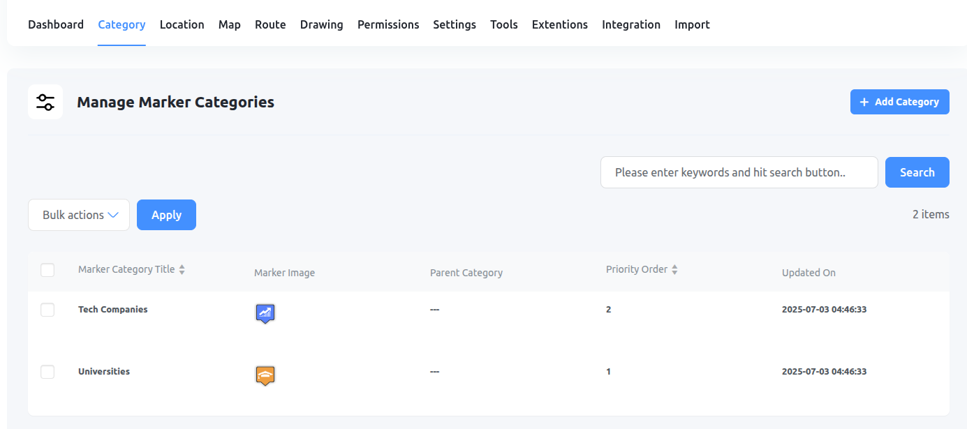 Manage Marker Categories