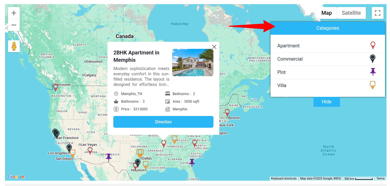 Show Categories Filter on the Map